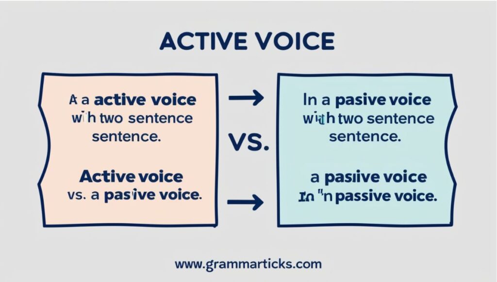 Active versus passive sentence comparison graphic.