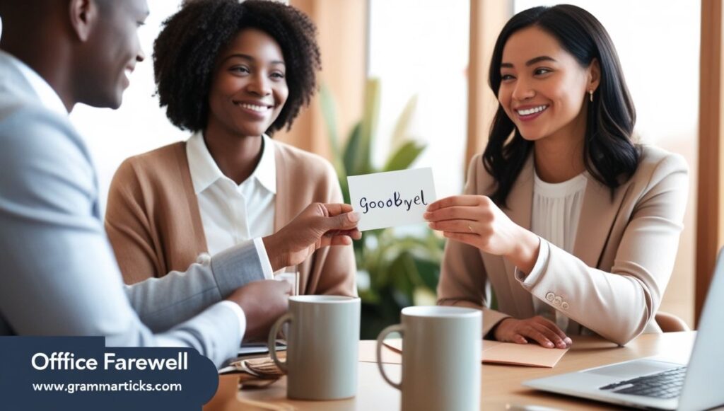 Professional handshake between coworkers, symbolizing a respectful and formal farewell message at work.